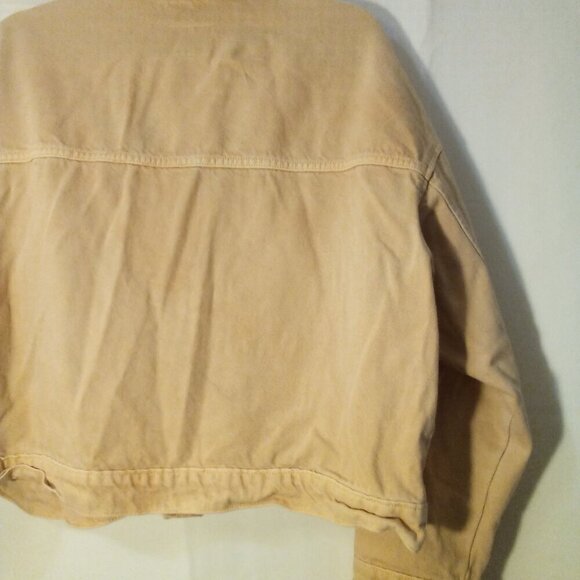 Old Navy Denim Jacket Women XL Button Up Long Sleeve Pockets Peach Orange - Picture 15 of 16